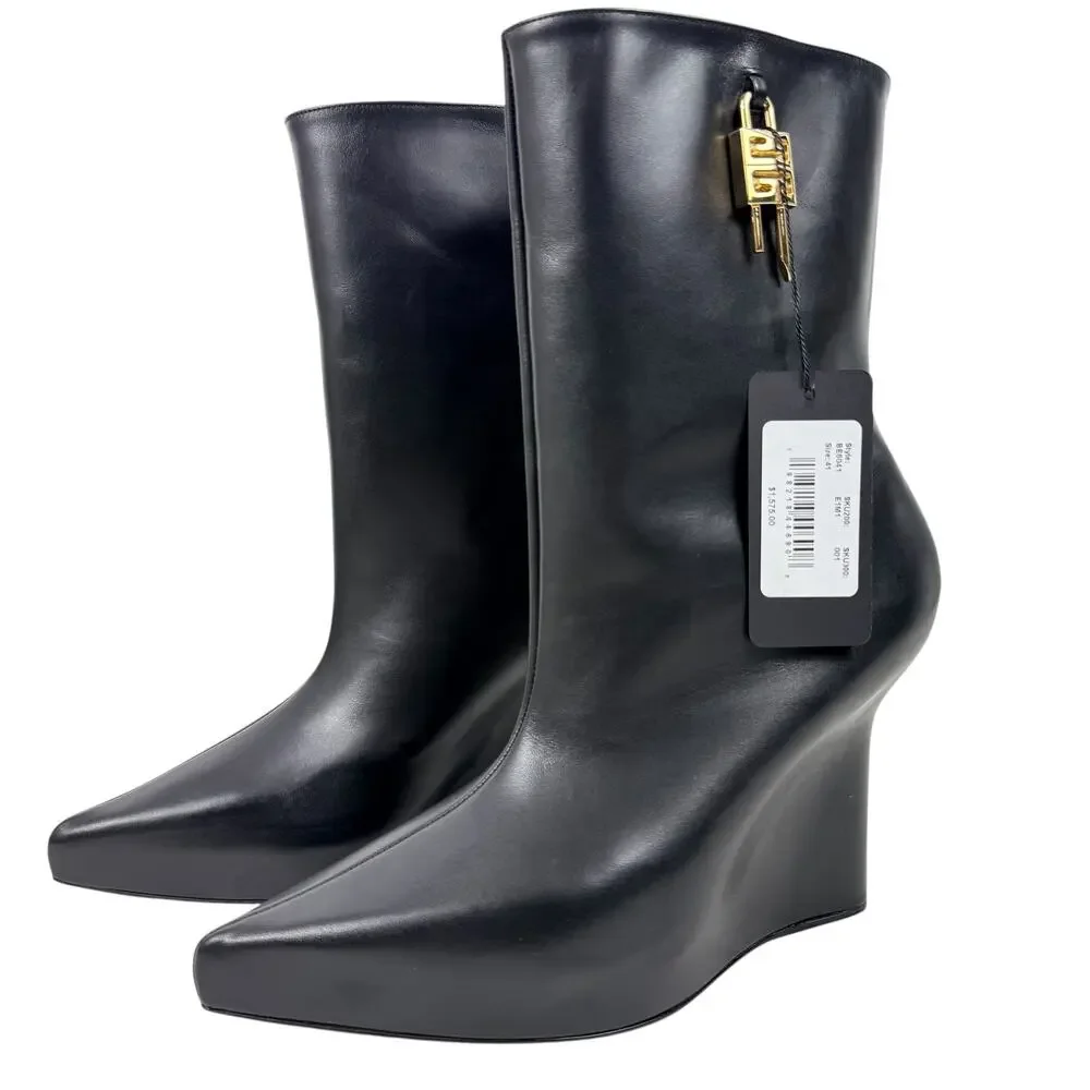 New Givenchy G Lock Hidden Wedge Platform Ankle Boots Black Size 41